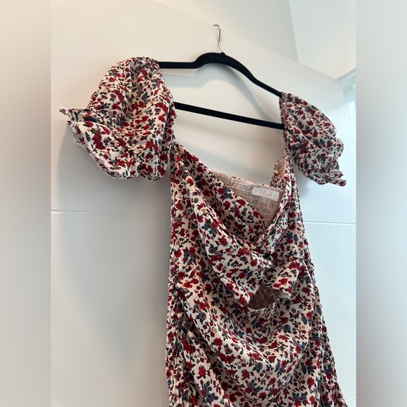 Blush white red off the shoulder floral flowy casual summer vacation mini dres M - Picture 7 of 9